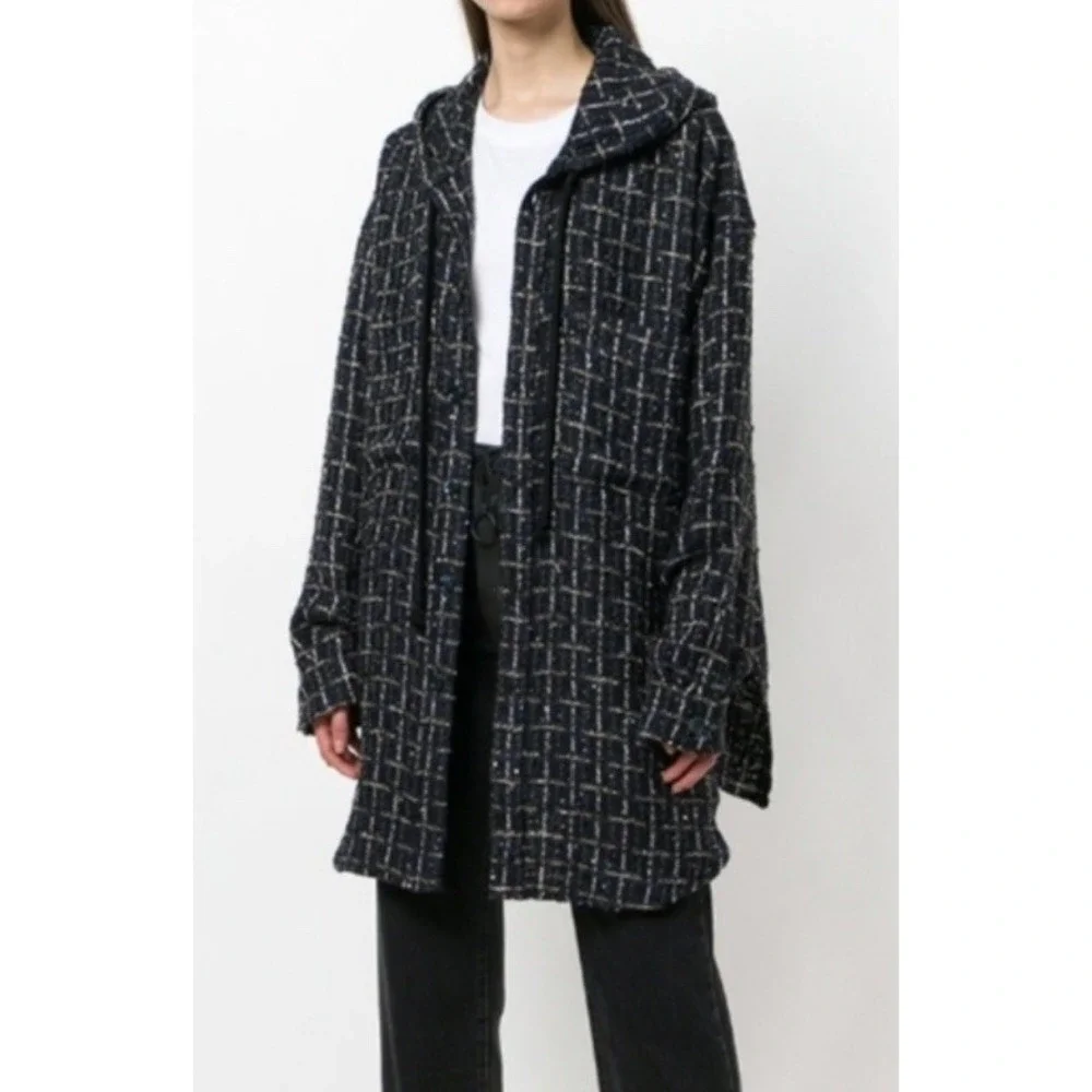 faith connexion Tweed Oversized Hooded Shirt Jacket Metalic Sequence M